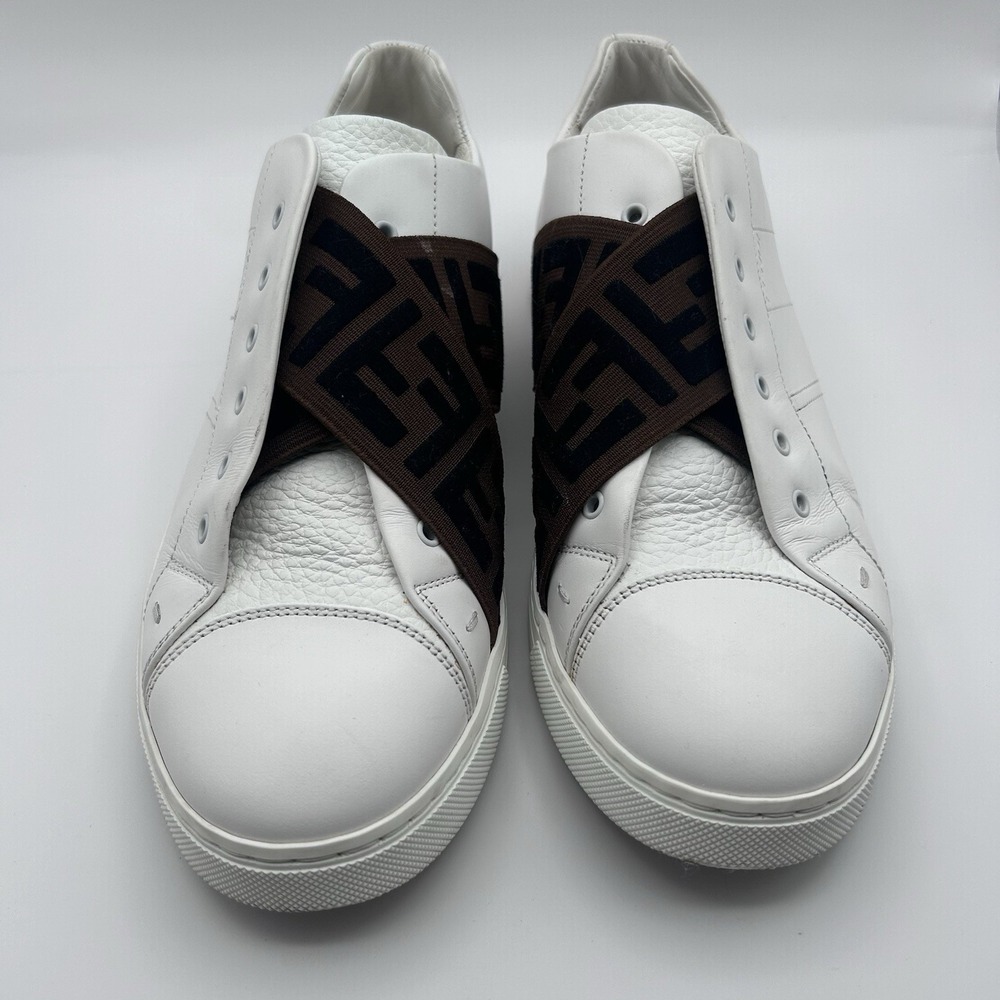 Fendi White Leather Sneakers with Brown FF Logo Strap - Picture 2 of 11